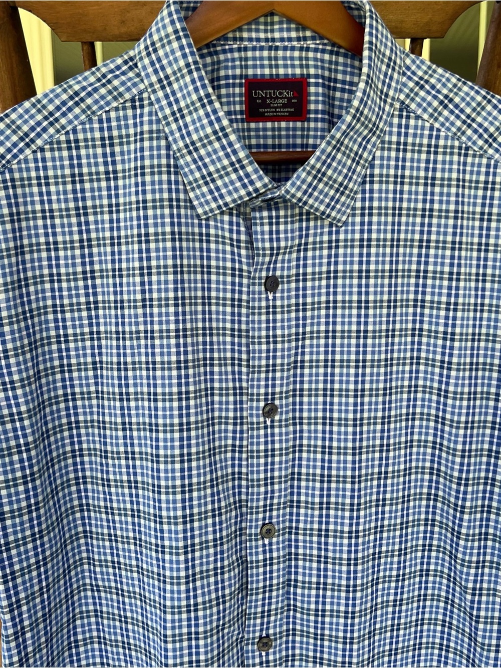 UNTUCKit Nealer Plaid Short Sleeve Performance Shirt Slim Fit Blue Green Men XL - Picture 3 of 12